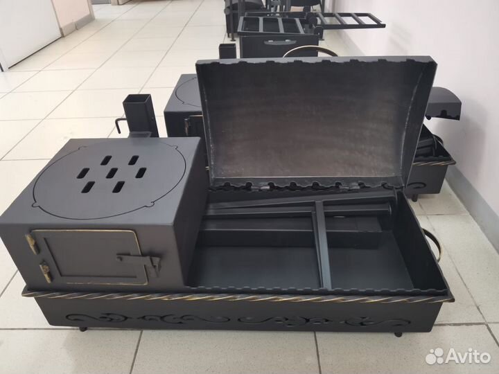 Мангал с печкой под казан с крышкой гриль