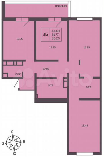 3-к. квартира, 86,3 м², 6/10 эт.
