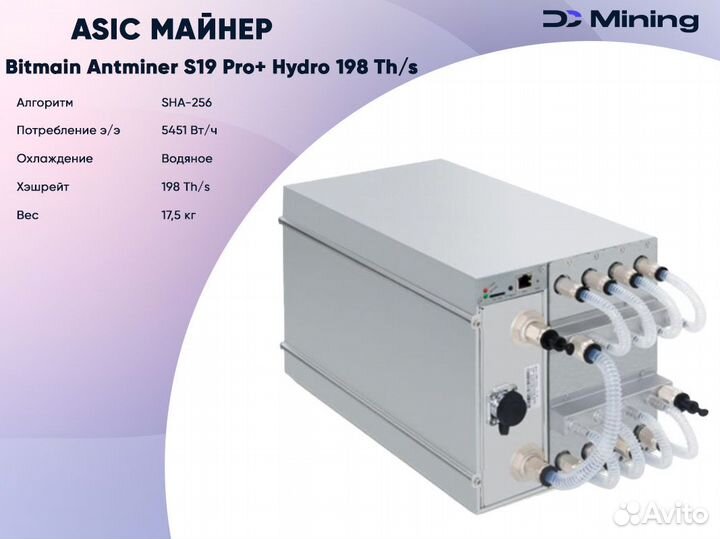 Asic майнер Bitmain Antminer S19 Pro + Hydro 198 T