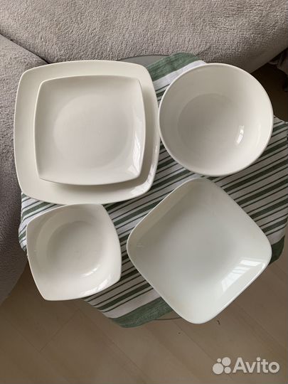 Набор белых прямоугольных тарелок 15 предметов