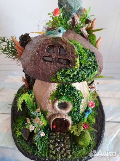 Пенёк с грибами, шампиньон декор