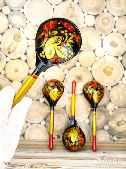 Русский сувенир ложка деревянная хохломская