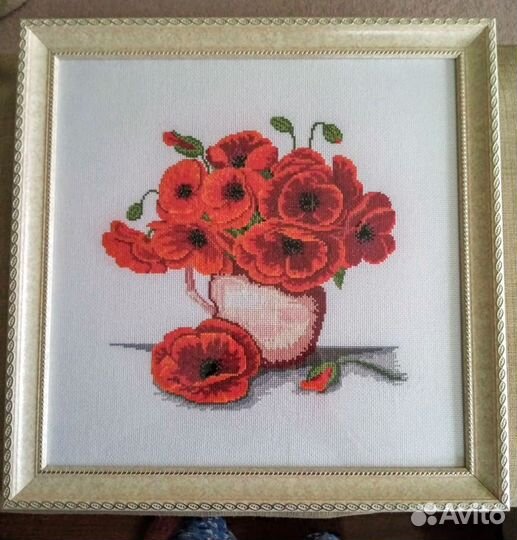 Картина Красные Маки (вышивка)