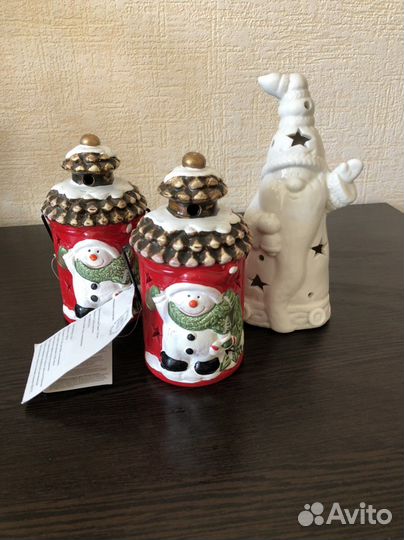 Новогодние подсвечники со снеговиками и Дед Мороз