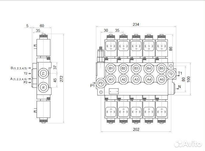 Распределитель 5 секций 40л/мин управление 24в