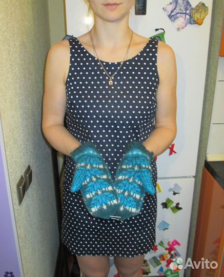 Теплые Вязаные Варежки.Ручная работа. Новые синие