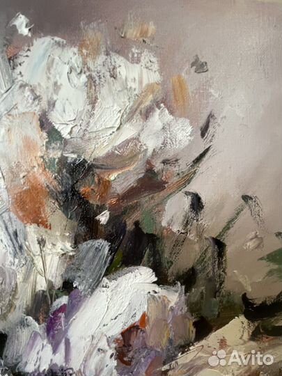 Букет белых цветов картина маслом на холсте