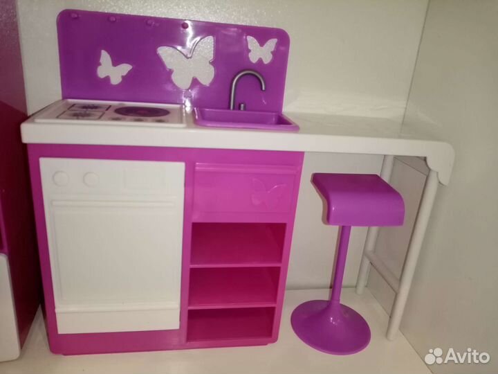 Новая кукольная мебель кухня с диваном и посудой