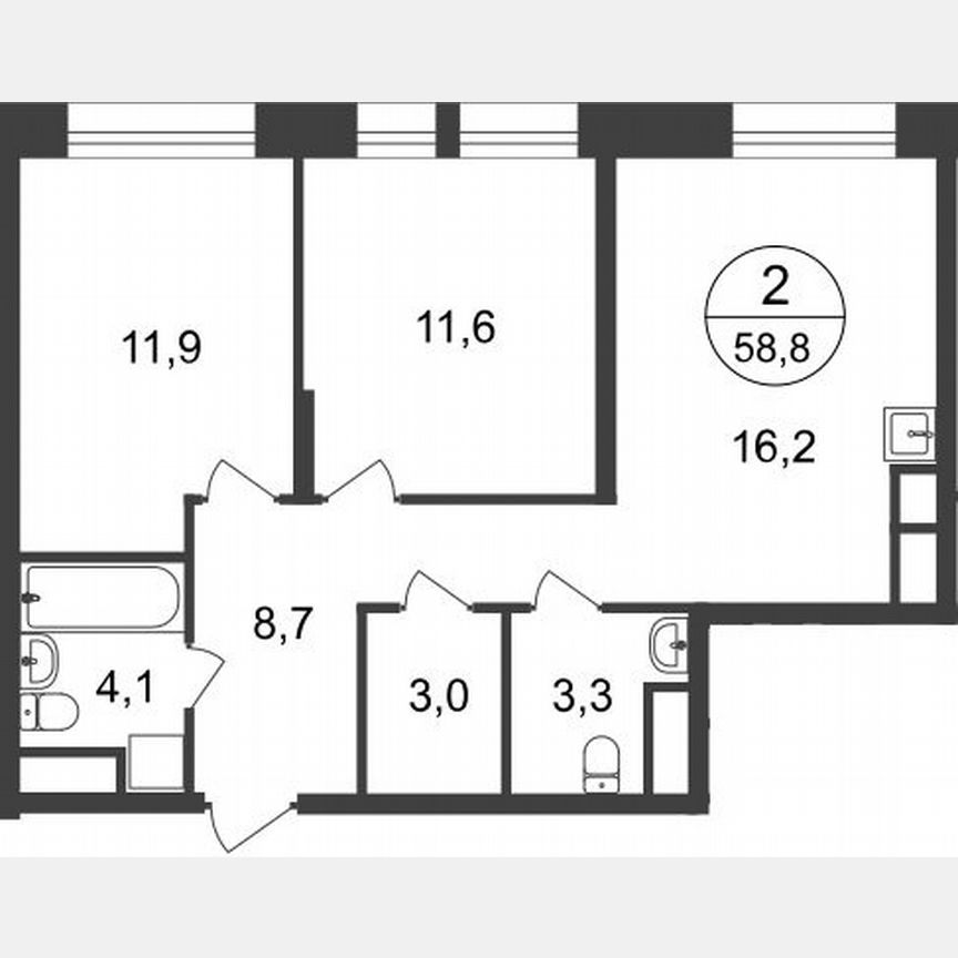 2-к. квартира, 58,8 м², 22/22 эт.