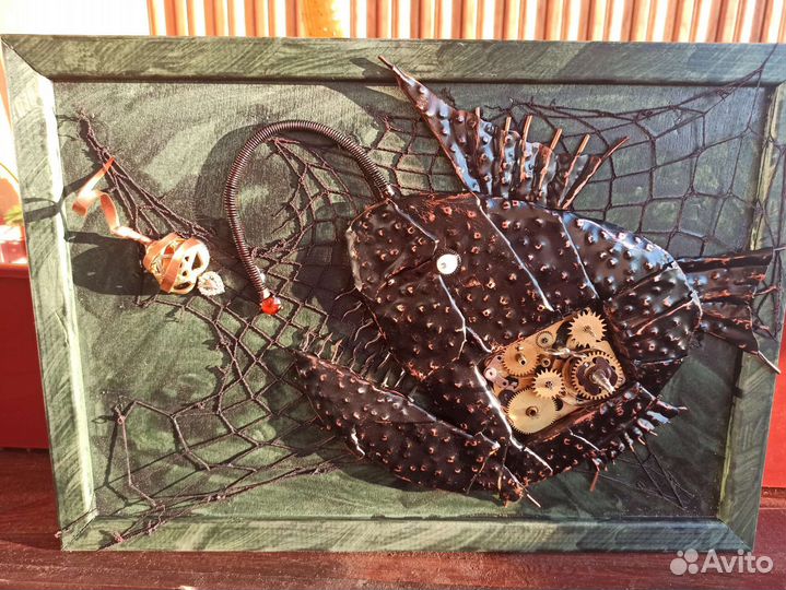 Панно коллаж Морской черт. Рыба Удильщик