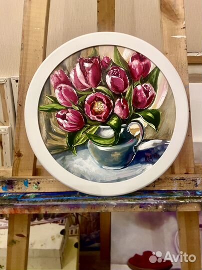 Картина маслом на холсте тюльпаны