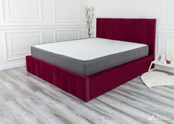 Кровать 160х200 двуспальная велюр бордо Богема