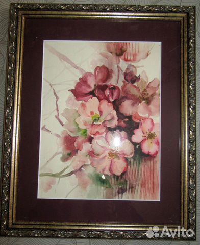 Акварель Цветы В рамке под стеклом