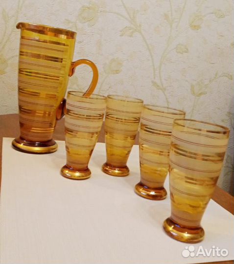 Графин и 4 бокала богемское стекло винтаж ретро