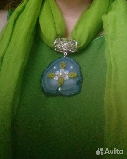 Колье на шарфе срез агата