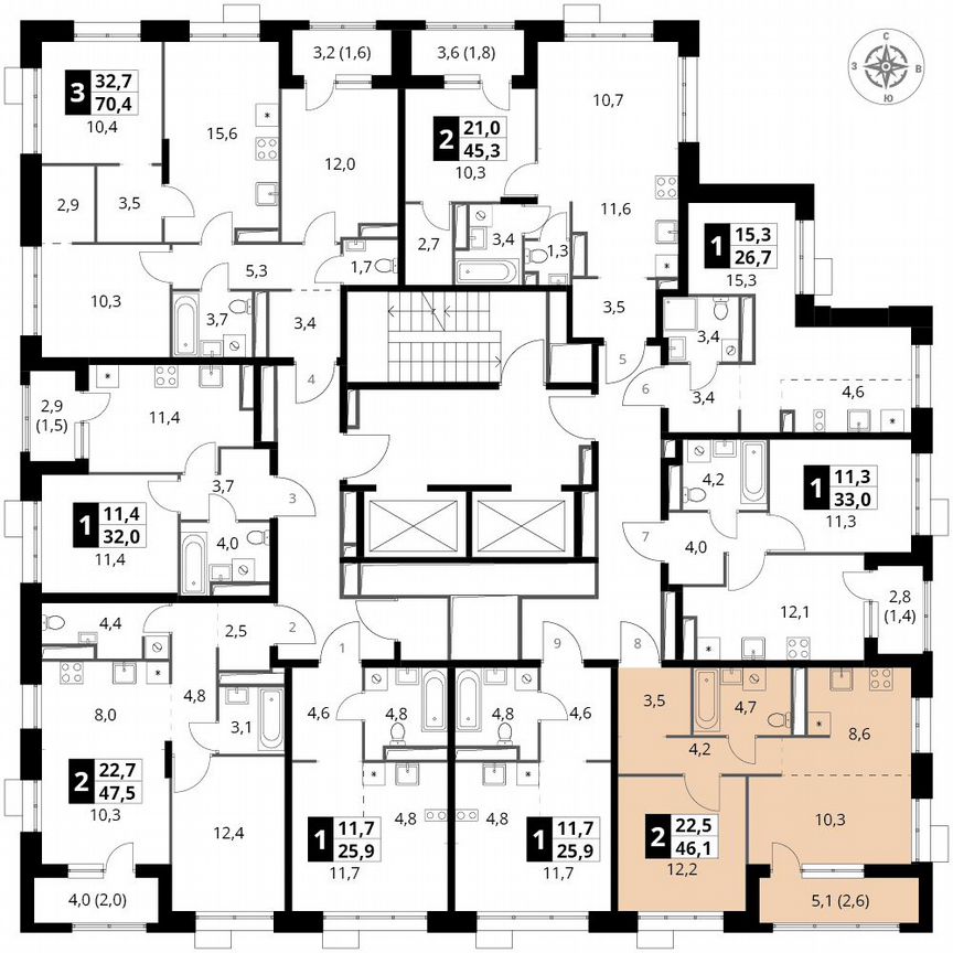2-к. квартира, 46,1 м², 19/25 эт.