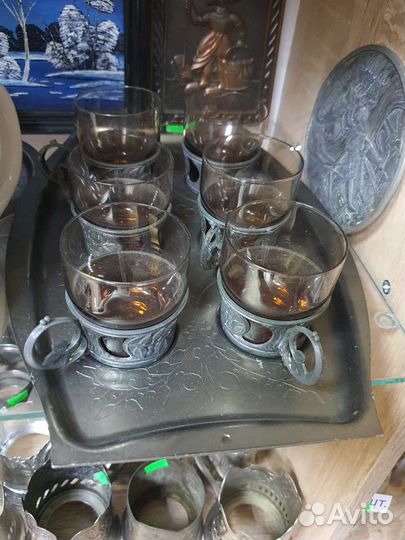 СССР Поднос и 6 стаканов с подстак. Олимпиада 80
