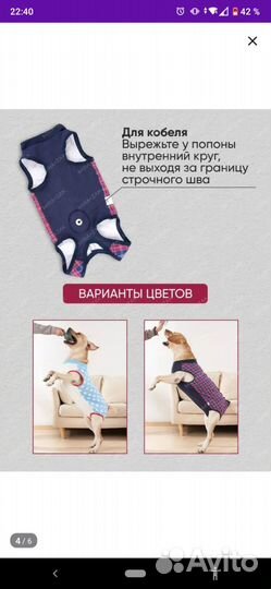 Попона для собак послеоперационная