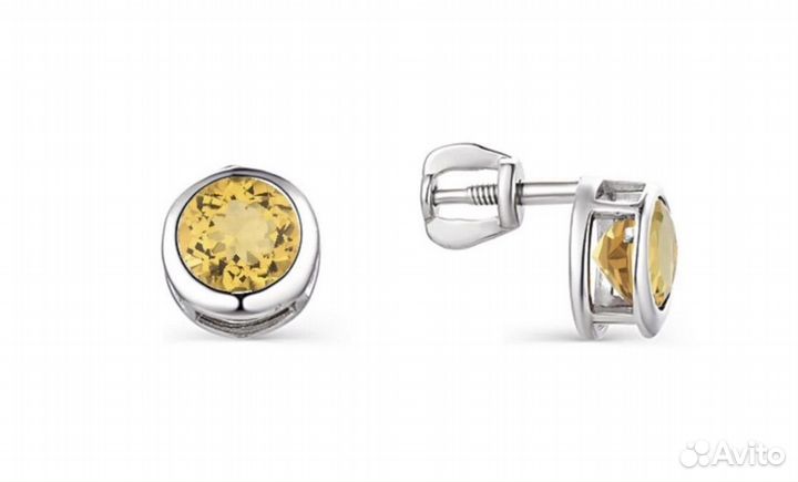 Пусеты с нат цитрином,925