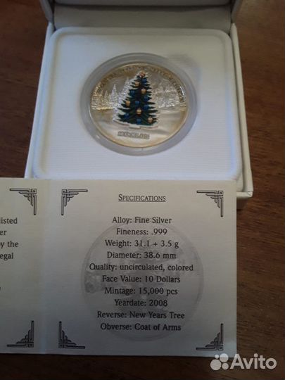 Монета 10 долларов Науру/ Nauru. Елка