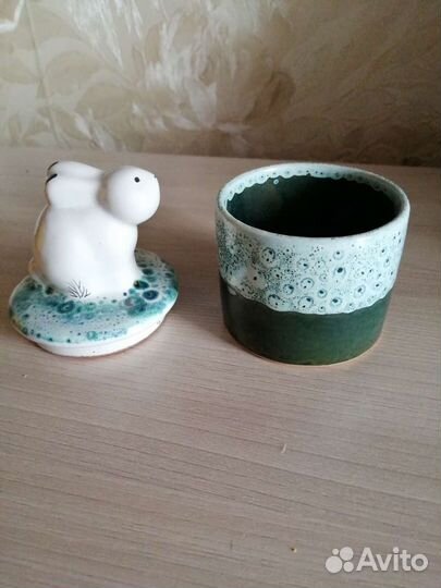 Заяц глиняная советская шкатулка