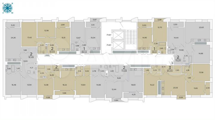 2-к. квартира, 72,2 м², 4/19 эт.