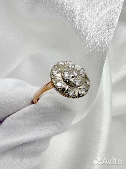 Золотое кольцо СССР 583 с бриллиантами 9.74 гр
