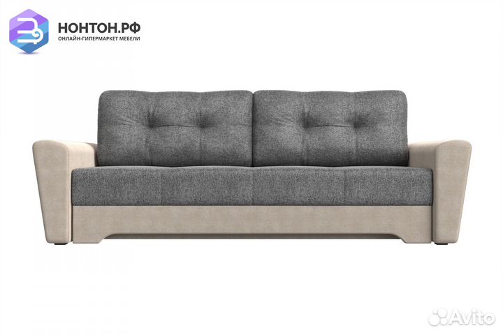 Диван еврокнижка Амстердам рогожка серая / бежевая