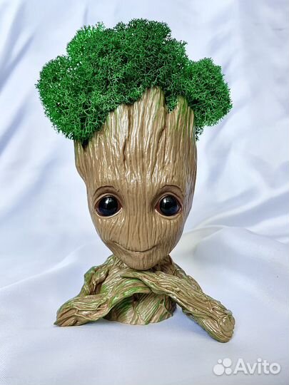 Кашпо, изделие из гипса с мхом для интерьера