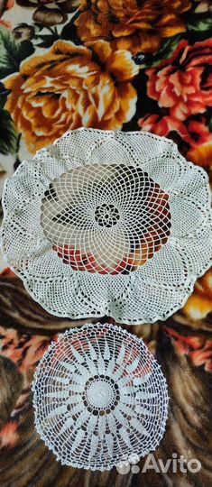 Рушник льняной белый, салфетки кружевные из СССР