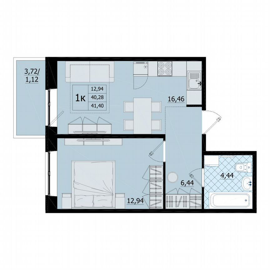 1-к. квартира, 41,4 м², 6/9 эт.