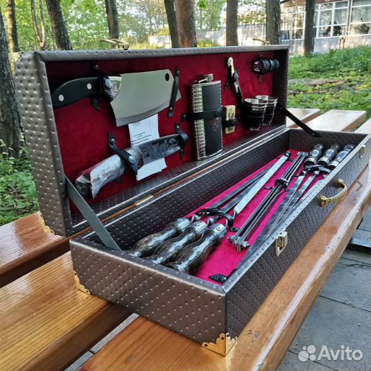 Подарочный набор для шашлыка № 5 шампура фляга