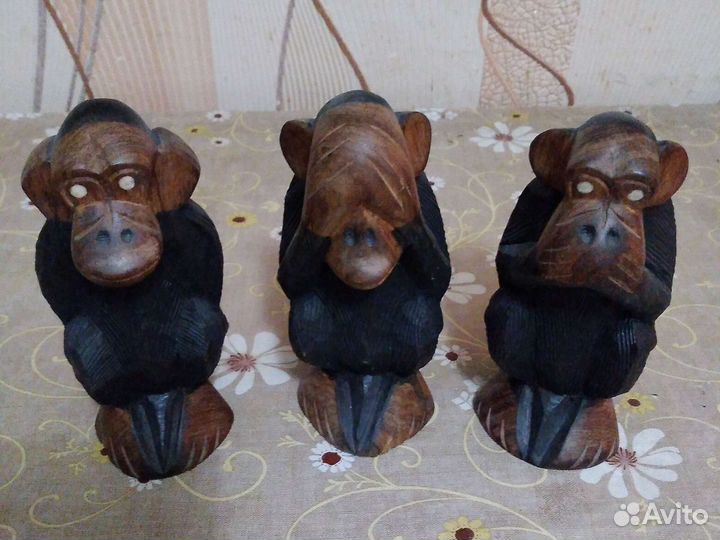 Статуэтки деревянные Три обезьяны, не вижу, не слы