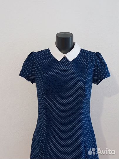 Новое синее платье в горошек Винтаж
