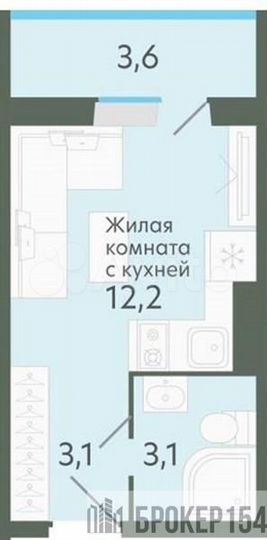 Квартира-студия, 18,4 м², 3/12 эт.