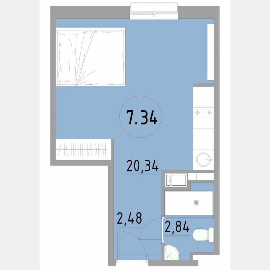 1-к. апартаменты, 25,7 м², 7/13 эт.