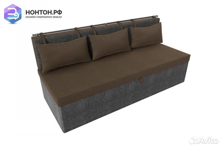 Кухонный прямой диван Метро рогожка коричневый / с