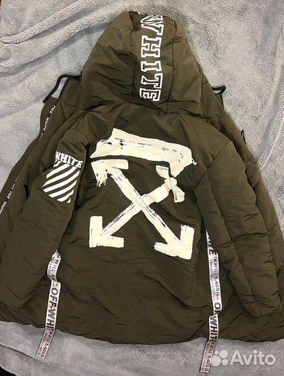 Куртка Off White унисекс M парка зимняя оливковая