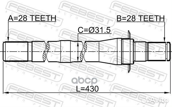Полуось R 28x430x28 hyundai santa FE 10 (2010)