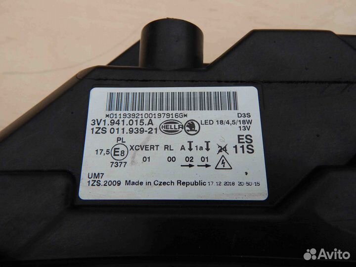 Фара левая Skoda Superb 3 поколение (2015-2019)