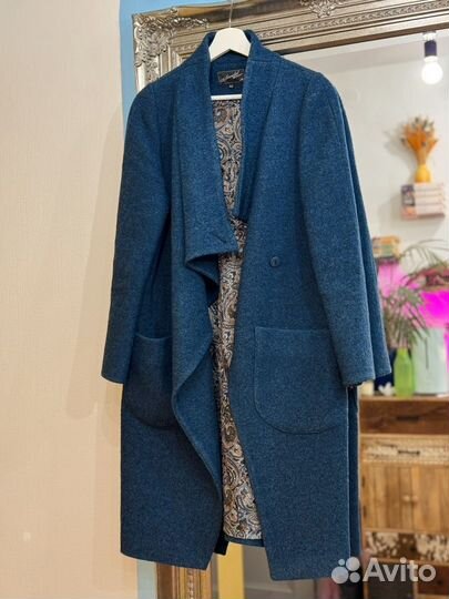 Осенне-весеннее синее пальто, размер 42