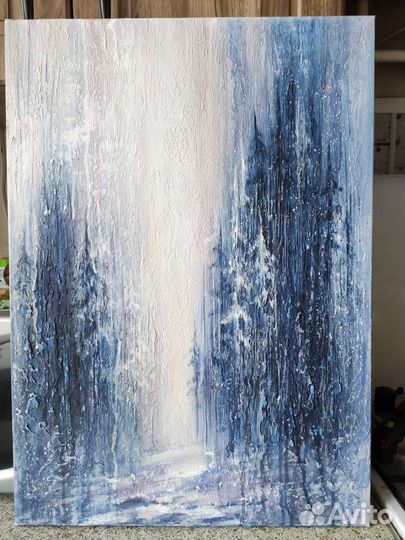 Картина текстурная зимний лес пейзаж абстракция