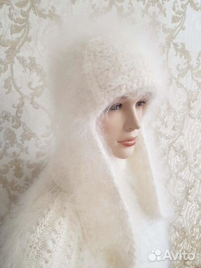 Шапка ушанка вязаная пуховая Козий пух