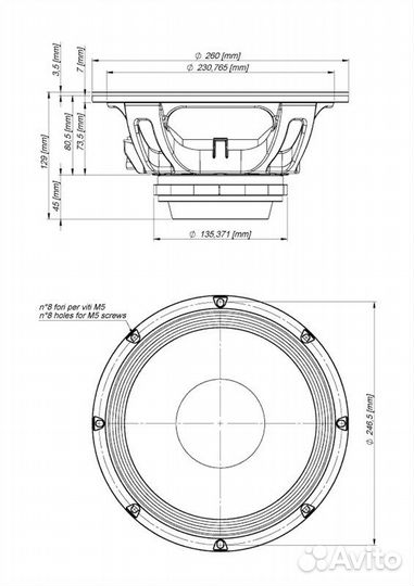 Eighteen sound 10NW750/8, 10' динамик, 8 Ом, 450 Вт AES, SPL 94 дБ, 50.5000 Гц