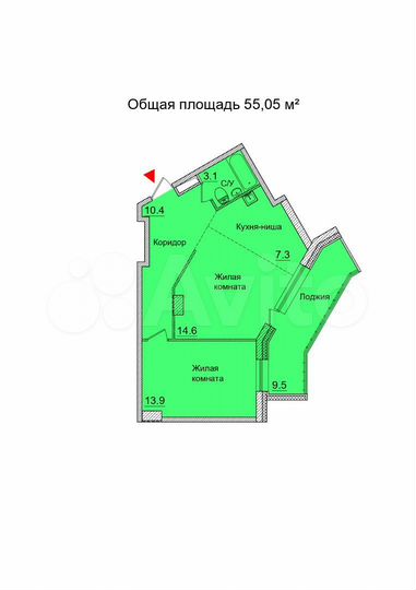 1-к. квартира, 55,1 м², 17/21 эт.