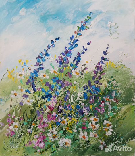 Картина маслом. Полевые цветы