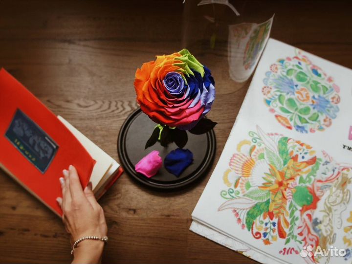 Роза в колбе Deluxe Радужная