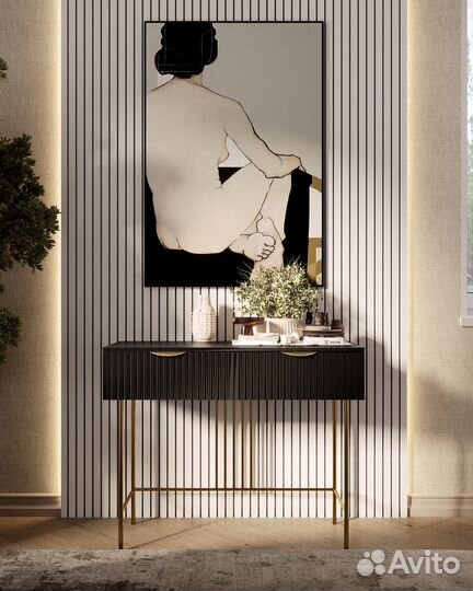 Консоль черная с рифленым фасадом