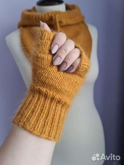 Капор + митенки из пуха норки