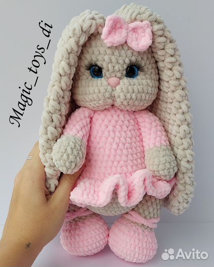 Зайка вязаная именная с метрикой плюшевая игрушка